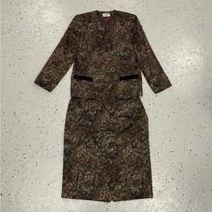 Vintage Kasper ASL 2 Piece Skirt Suit - Blazer & Skirt Size 14 Dark Floral
